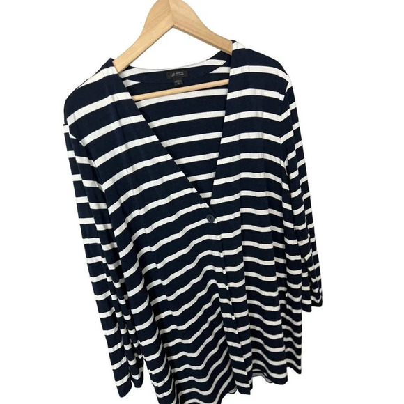J. Jill Wearever Blue & Cream Striped Cardigan Size XL Lycra Stretch Women’s - Picture 4 of 7